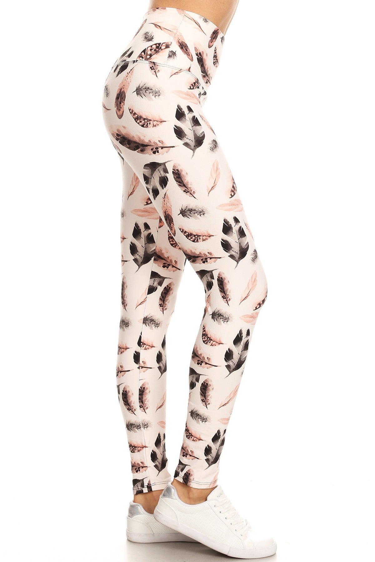 Long Yoga Style Banded Lined Leaf Printed Knit Legging With High Waist - Love It Clothing