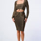 Luxe Waist Gold Chain Cut-out Detail Square Neck Glitter Bodycon Dress - Love It Clothing