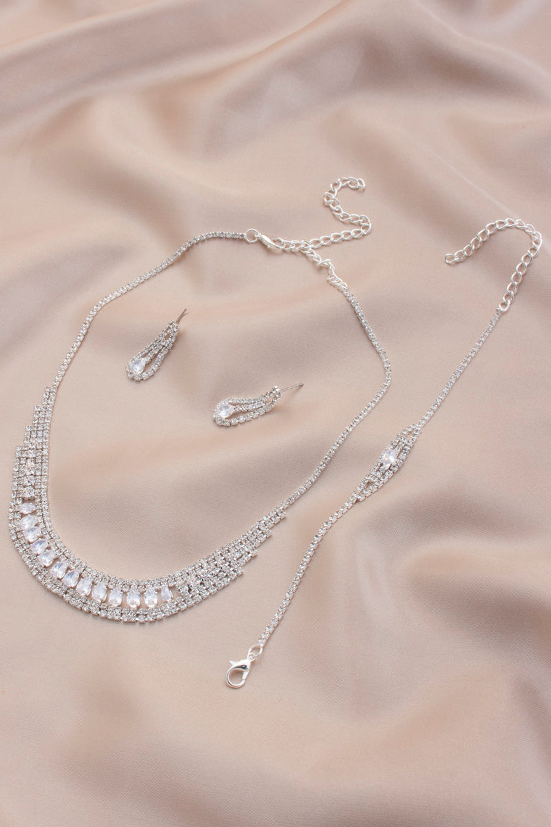 Bridal Rhinestone Bracelet Necklace Set-56380.CLCL--Love It Clothing