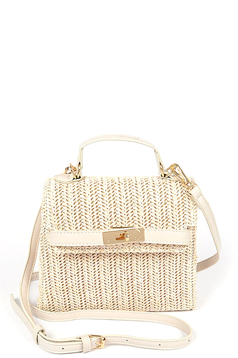 Faux Straw Top Handle Clutch-56403.NYL--Love It Clothing