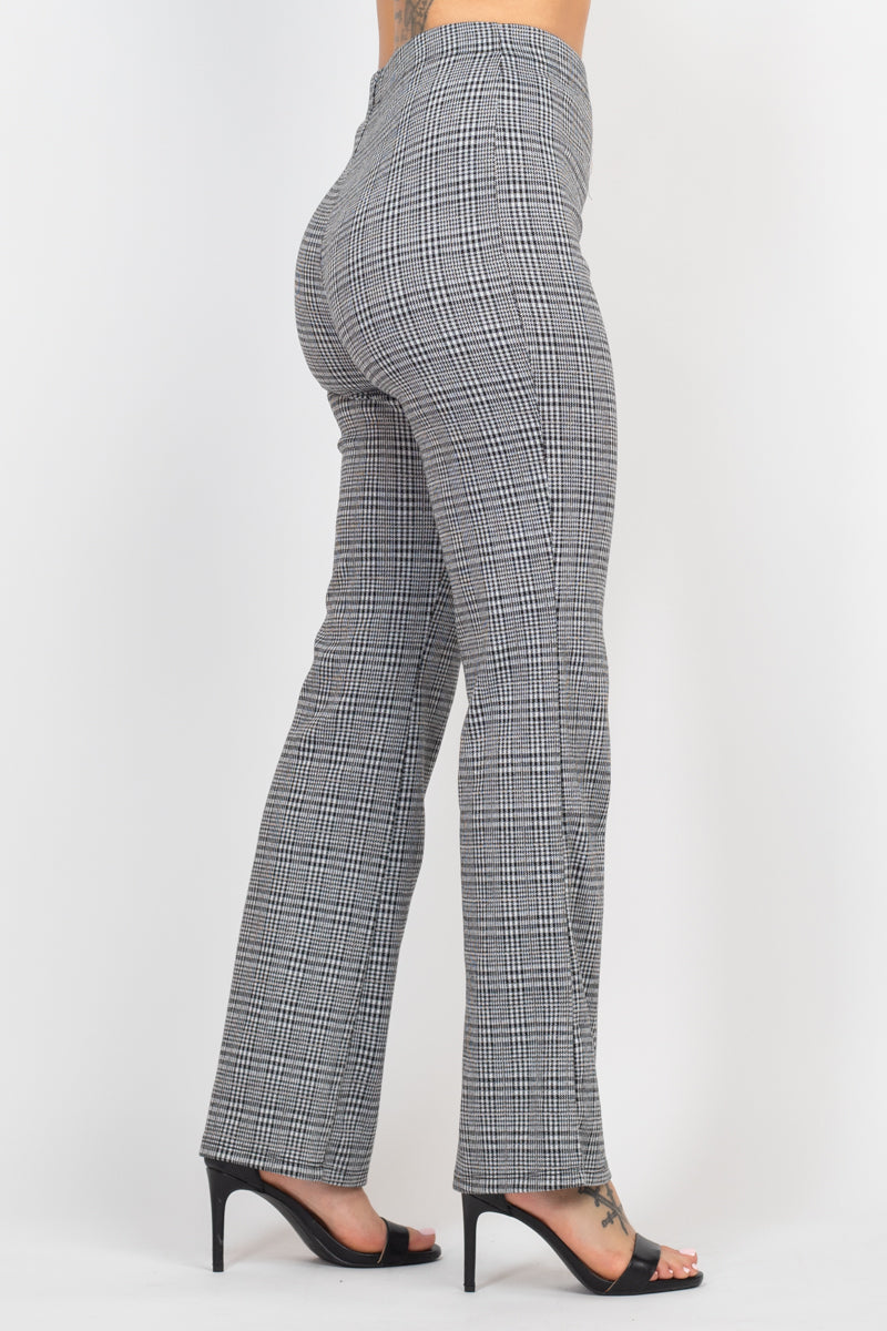 Plaid Cut-out Long Sleeve Top & Pants Set - Love It Clothing