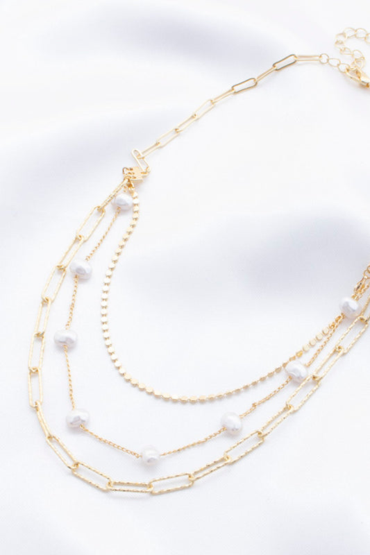 Pearl Beaded Oval Link Layered Necklace-56466.GD--Love It Clothing