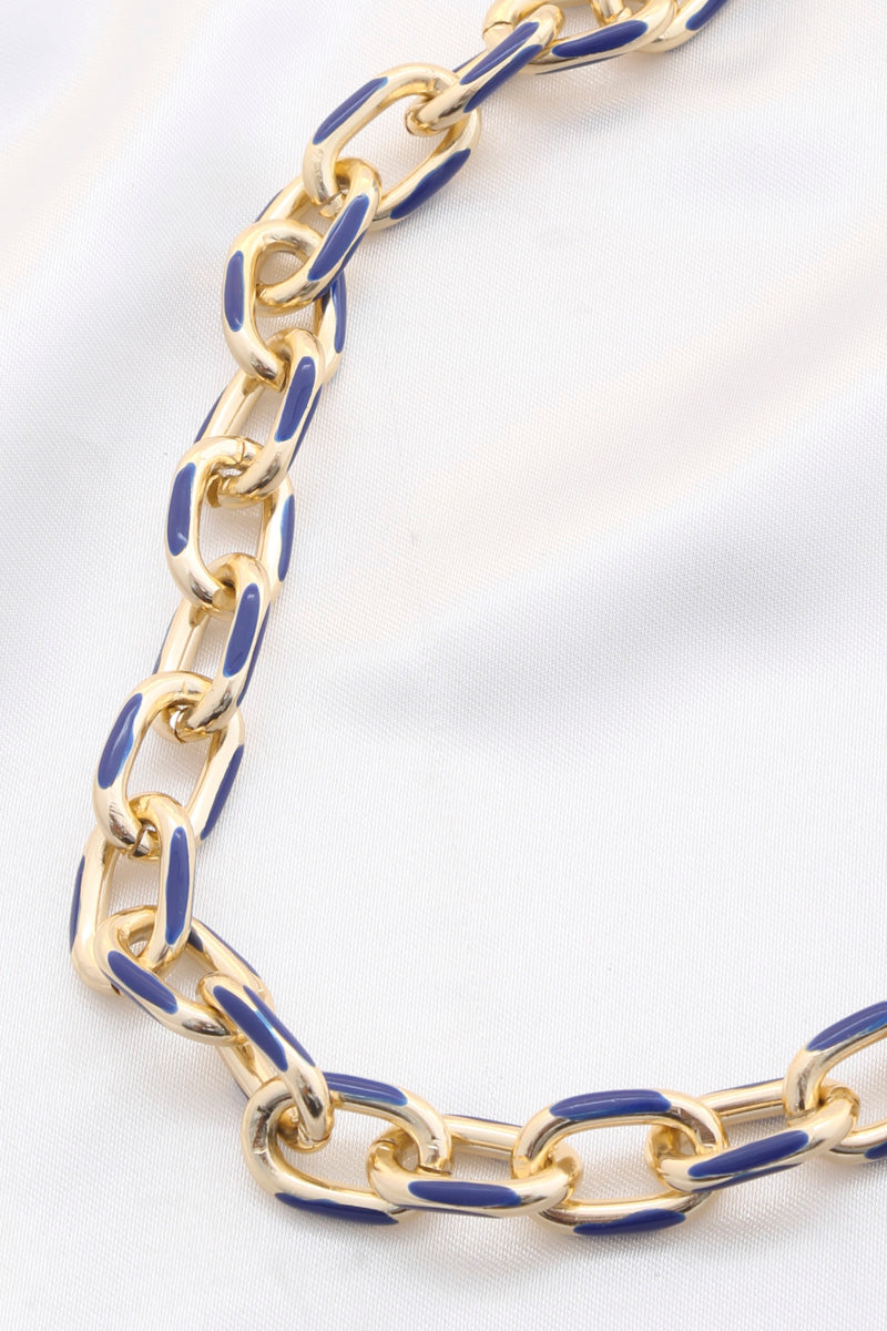 Color Metal Oval Link Necklace-56550.GDBL--Love It Clothing