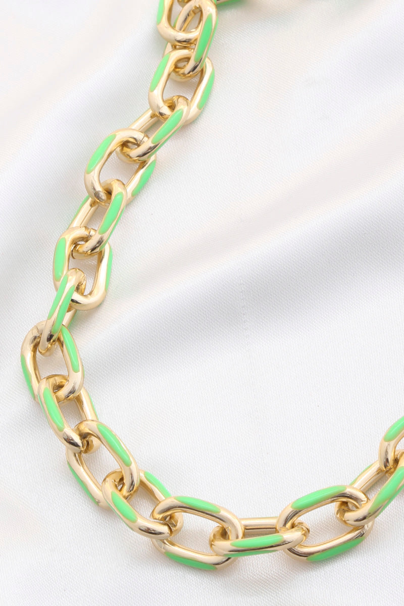 Color Metal Oval Link Necklace-56550.GDBL--Love It Clothing