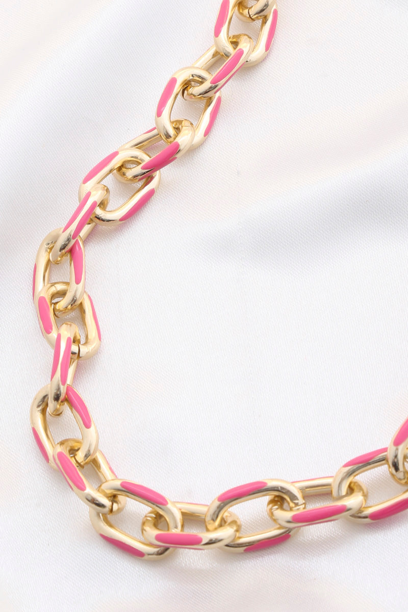 Color Metal Oval Link Necklace-56550.GDBL--Love It Clothing