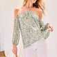 Strap Halter Neck Balloon Sleeve Floral Print Top - Love It Clothing