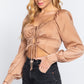 Long Sleeve Sweetheart Neck Front Ribbon Tie Detail Woven Top - Love It Clothing