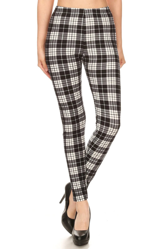 Plaid High Waisted Leggings In A Fitted Style, With An Elastic Waistband-56731.Multi--Love It Clothing