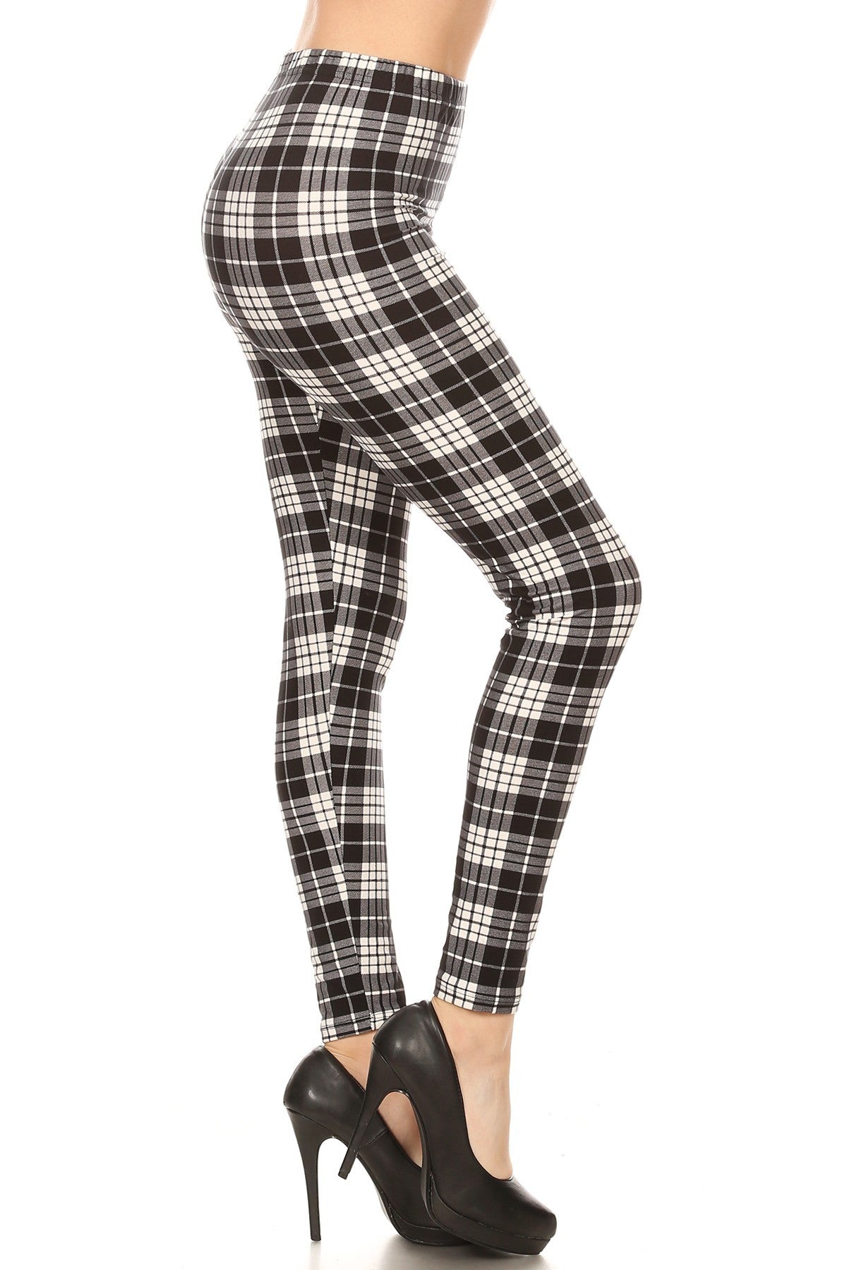 Plaid High Waisted Leggings In A Fitted Style, With An Elastic Waistband-56731.Multi--Love It Clothing