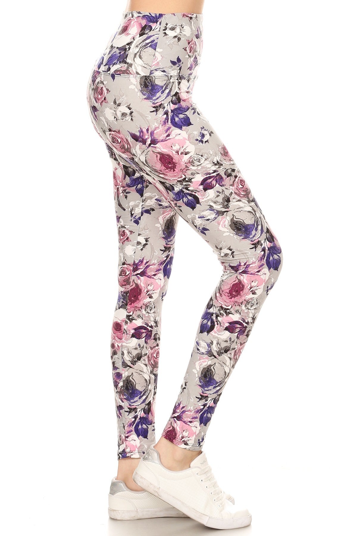 5-inch Long Yoga Style Banded Lined Floral Printed Knit Legging With High Waist-56735.Multi--Love It Clothing