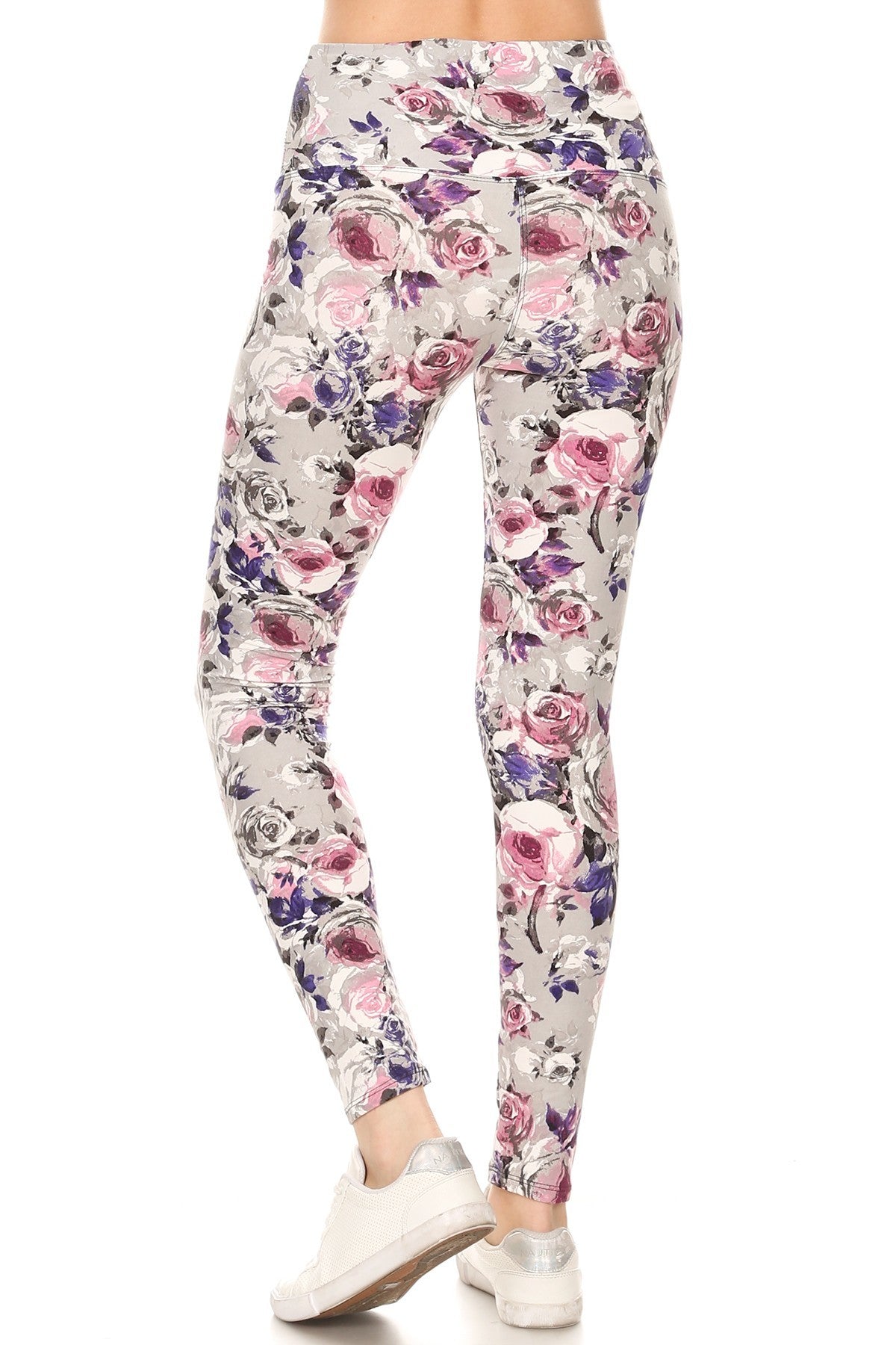 5-inch Long Yoga Style Banded Lined Floral Printed Knit Legging With High Waist - Love It Clothing