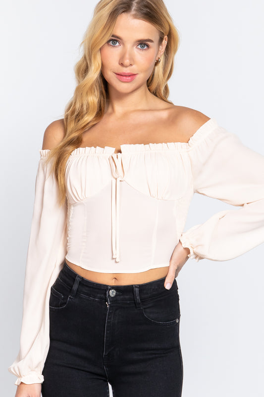 Off Shoulder Smocking Woven Top-56867b.S--Love It Clothing