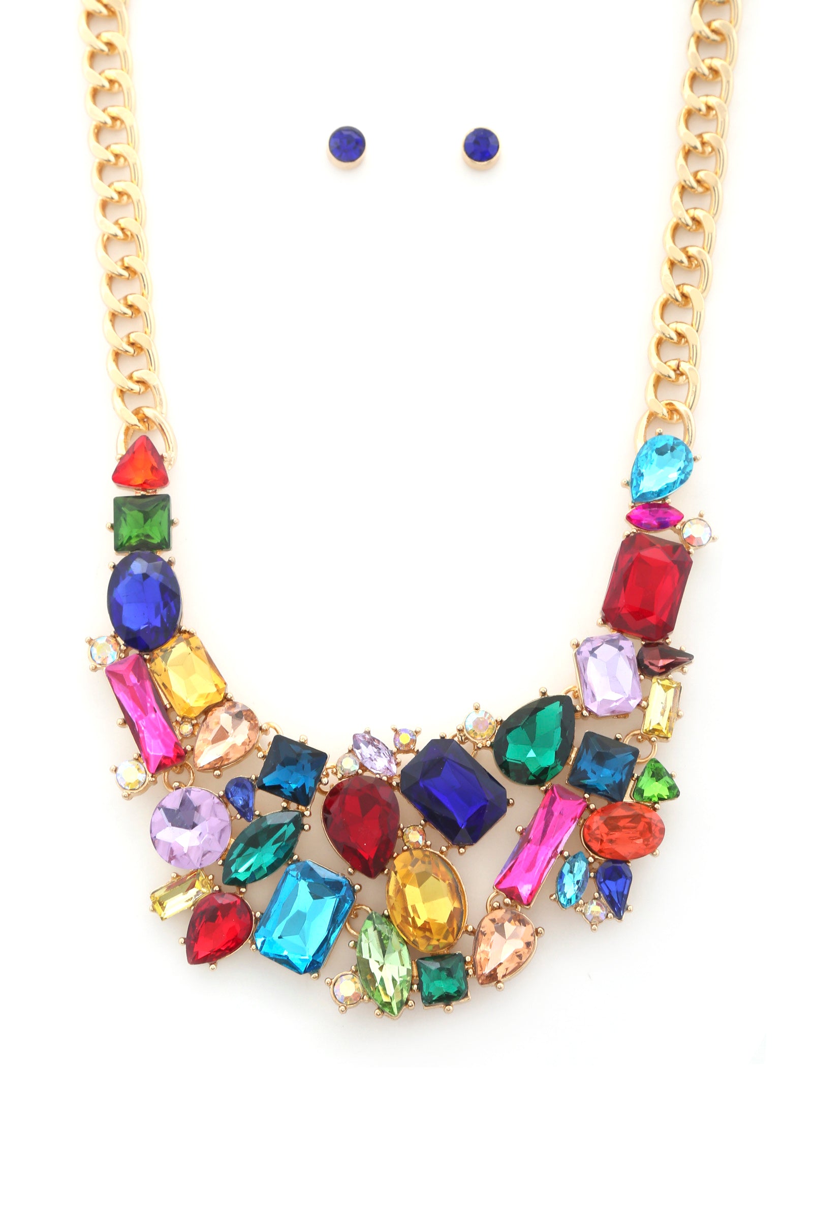 Teardrop Rectangle Shape Rhinestone Statement Necklace-56879.GDMT--Love It Clothing