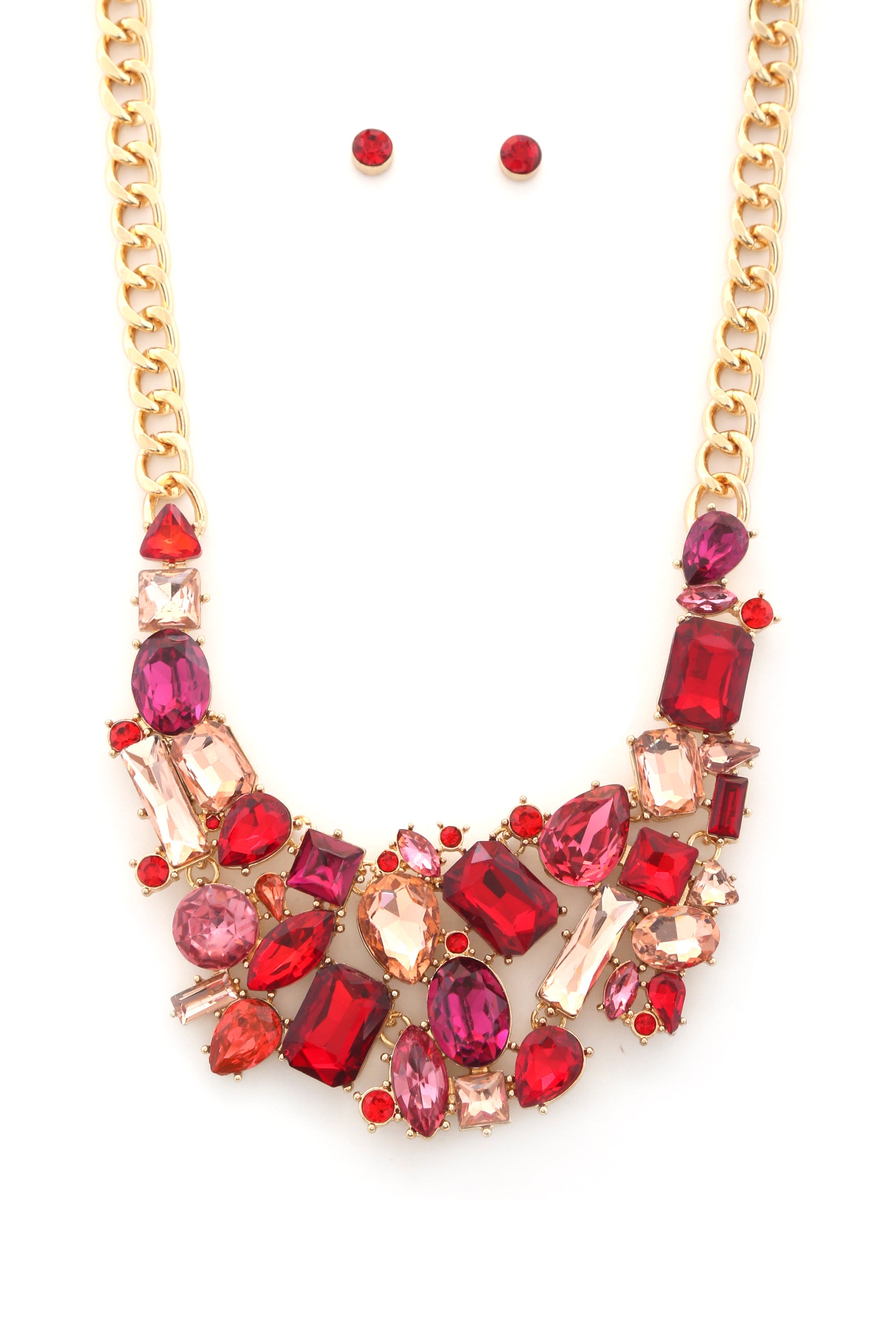 Teardrop Rectangle Shape Rhinestone Statement Necklace-56879.GDMT--Love It Clothing