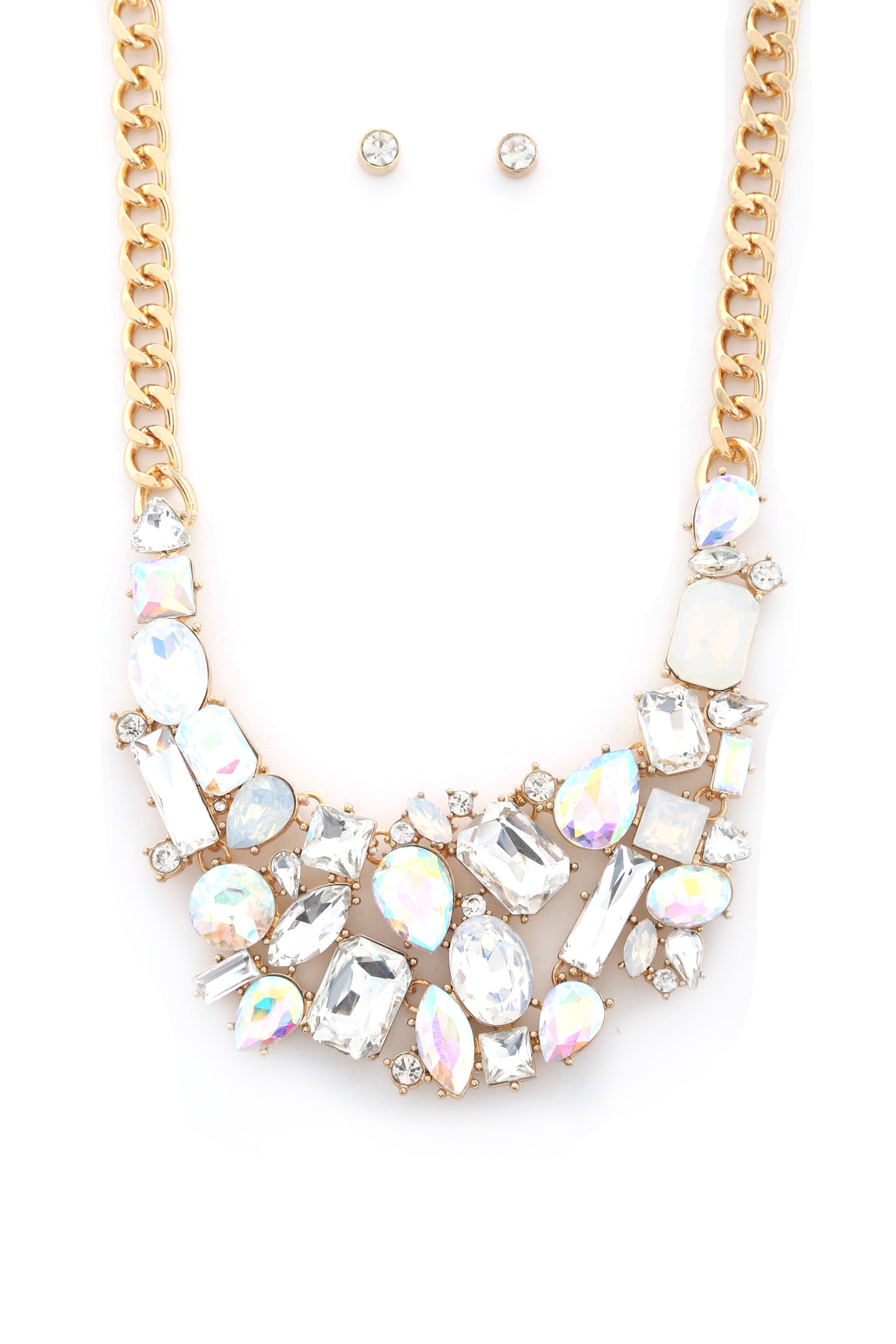 Teardrop Rectangle Shape Rhinestone Statement Necklace-56879.GDMT--Love It Clothing