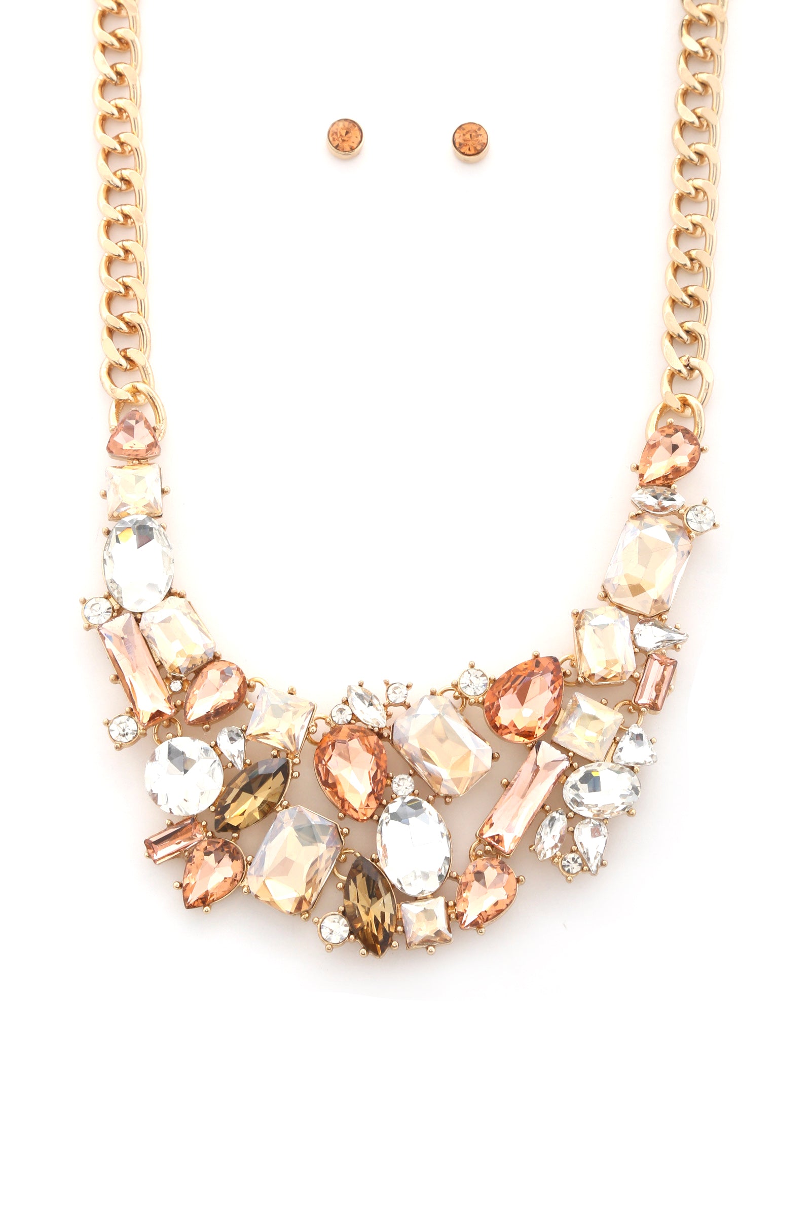 Teardrop Rectangle Shape Rhinestone Statement Necklace-56879.GDMT--Love It Clothing