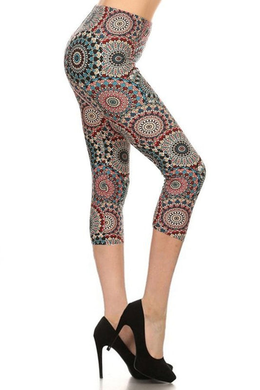 Multi-color Print, Cropped Capri Leggings In A Fitted Style With A Banded High Waist-56898.Multi--Love It Clothing