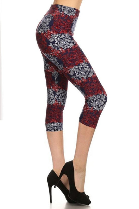 Multi-color Print, Cropped Capri Leggings In A Fitted Style With A Banded High Waist-56902.Multi--Love It Clothing