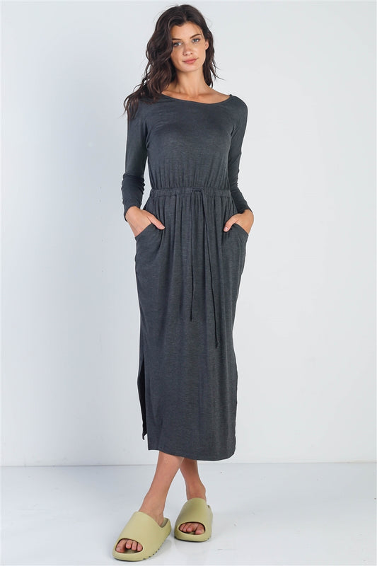 Midi Sleeve Basic Maxi Dress-56940b.S--Love It Clothing