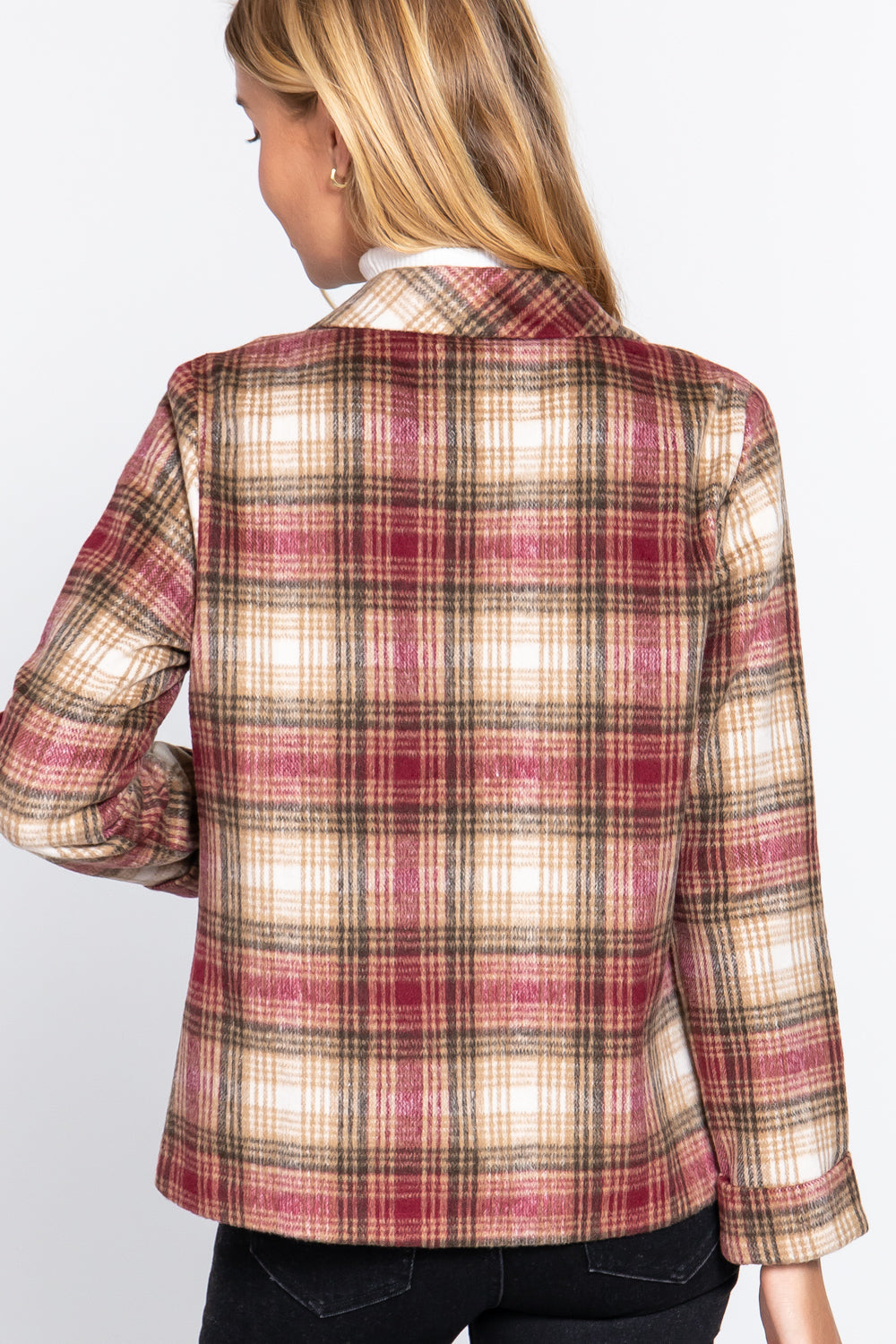 Notched Collar Plaid Jacket-57030a.S-Select Size: S, M, L-Love It Clothing