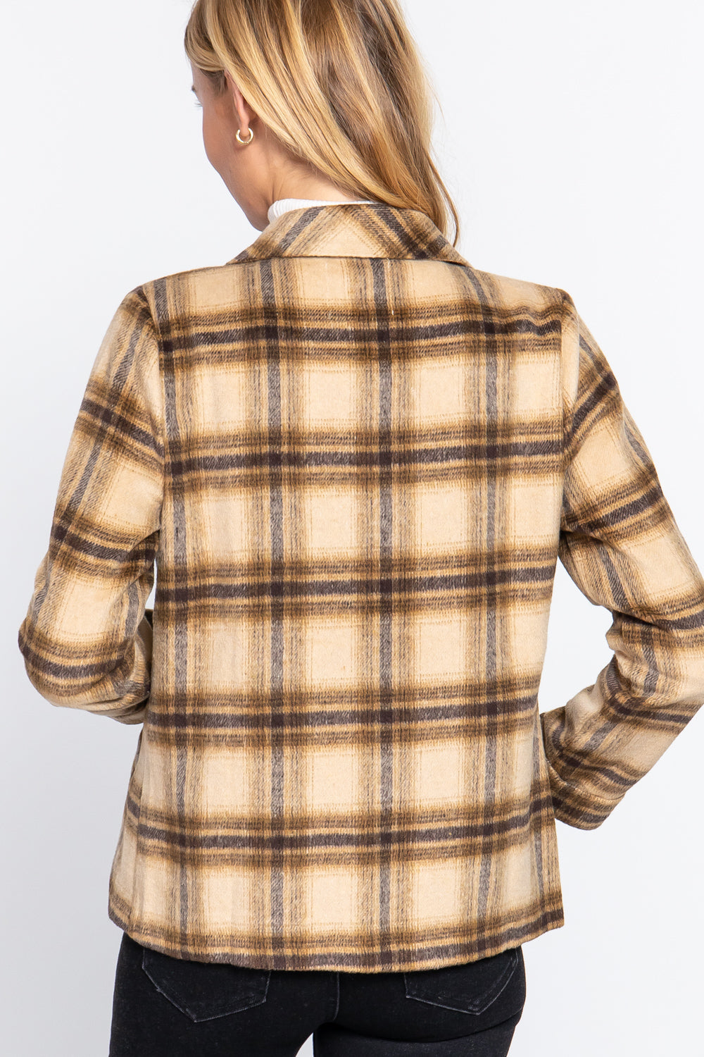 Notched Collar Plaid Jacket-57030a.S-Select Size: S, M, L-Love It Clothing