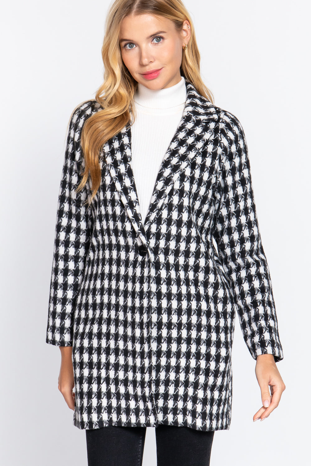 Long Slv One Button Jacquard Jacket-57031a.S--Love It Clothing