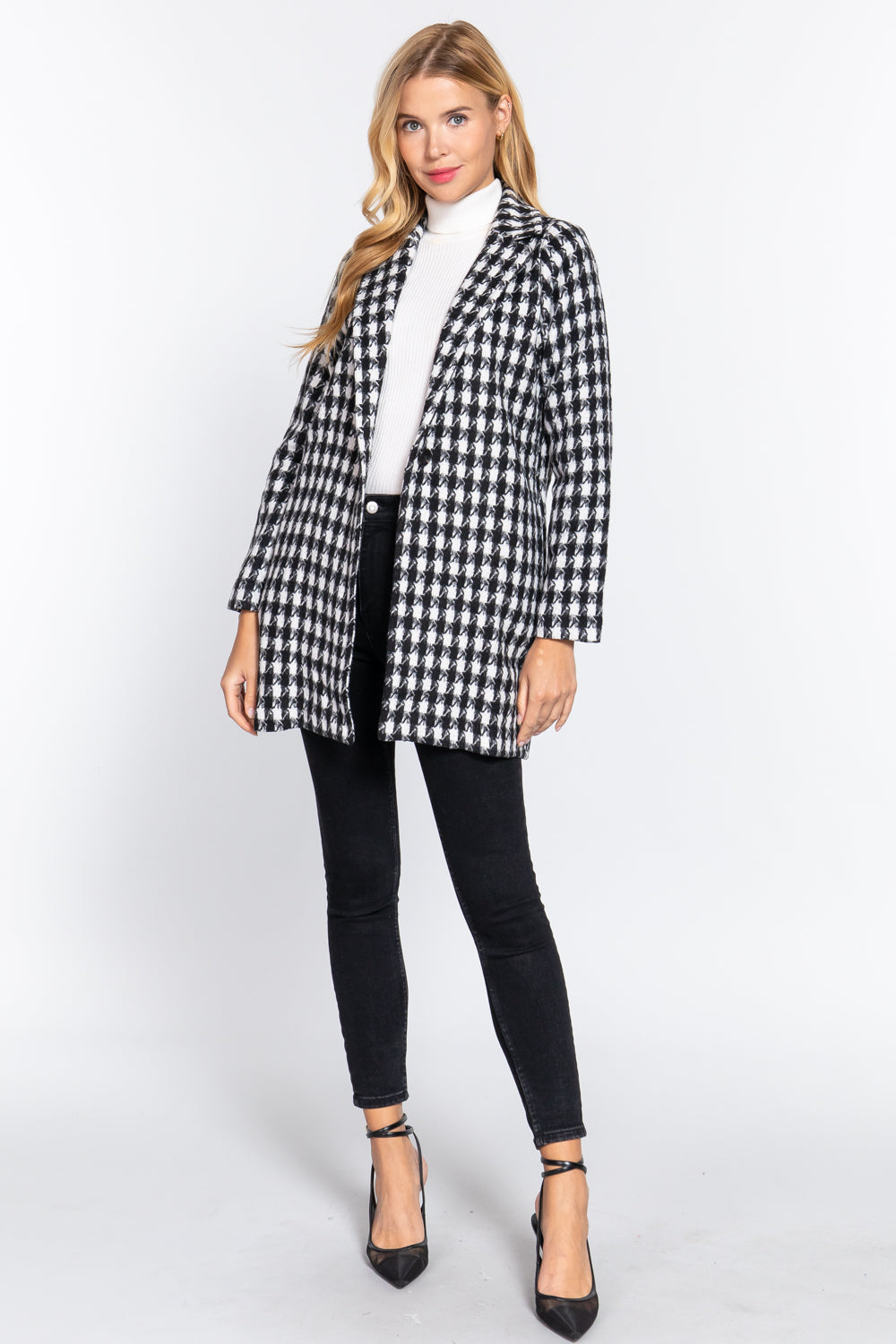 Long Slv One Button Jacquard Jacket-57031a.L--Love It Clothing