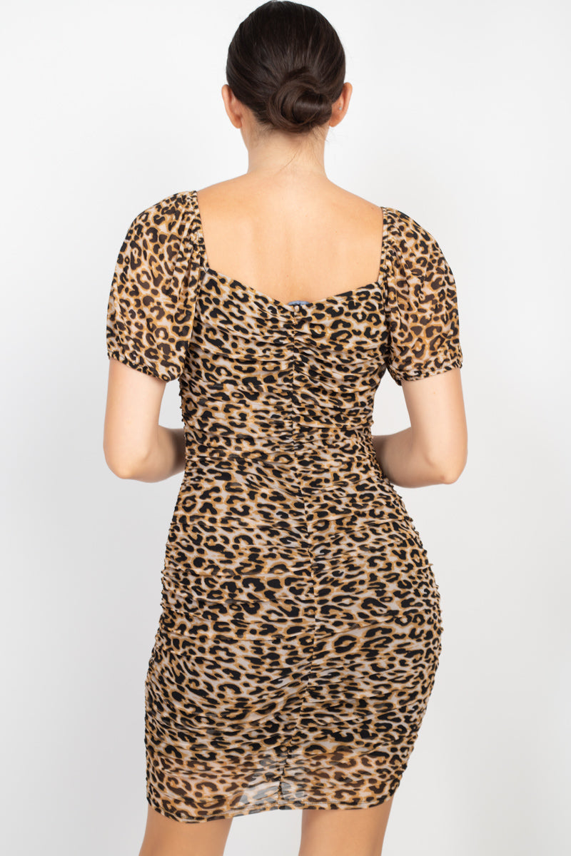 Ruched Leopard Print Bodycon Mini Dress-57037.S--Love It Clothing