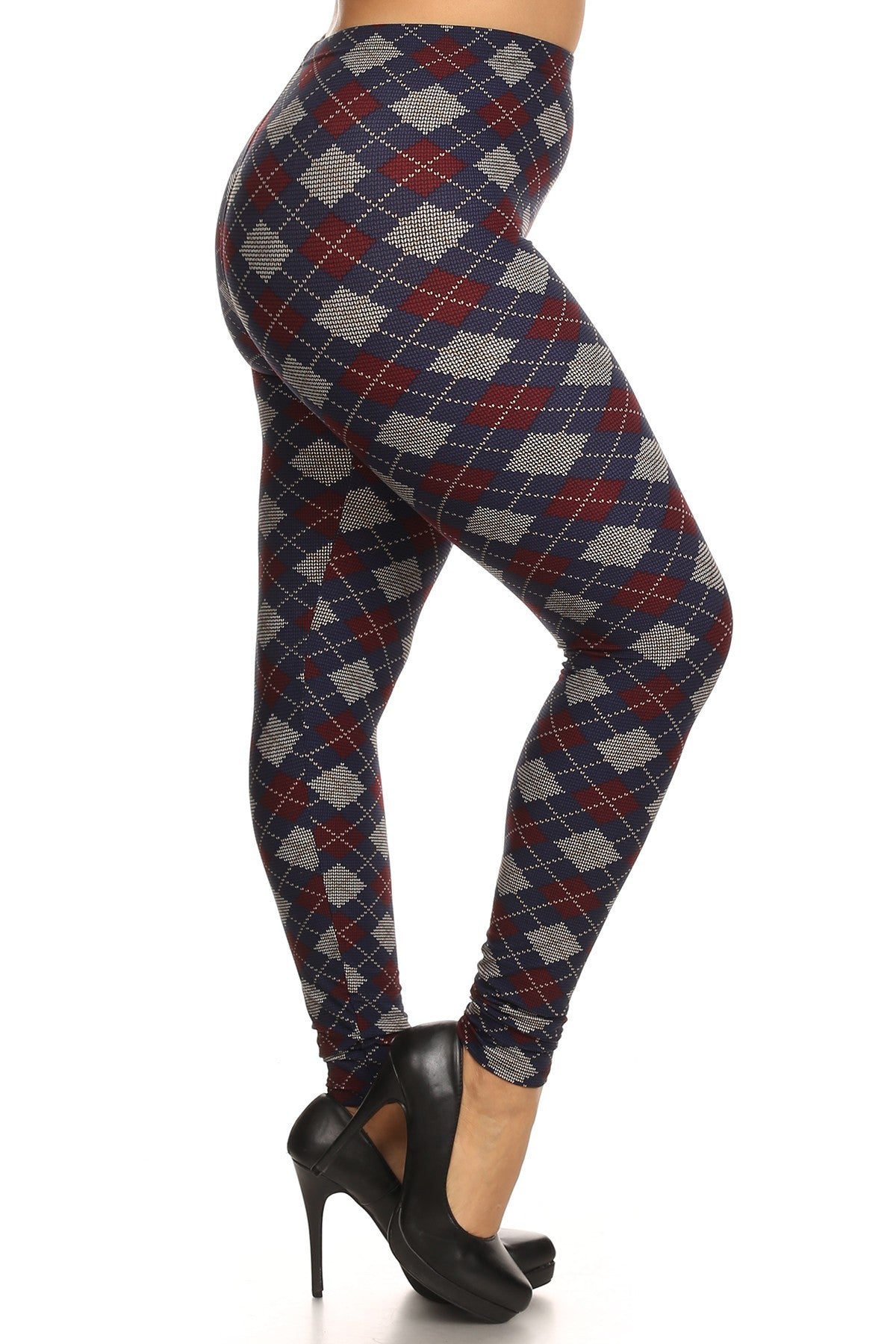 Plus Size Plaid Graphic Printed Knit Legging With Elastic Waist Detail - Love It Clothing
