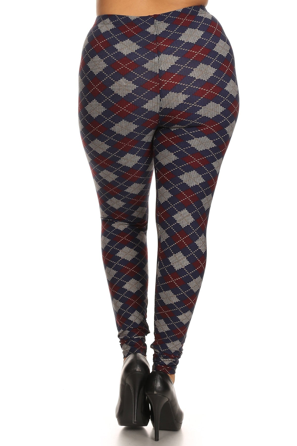 Plus Size Plaid Graphic Printed Knit Legging With Elastic Waist Detail - Love It Clothing