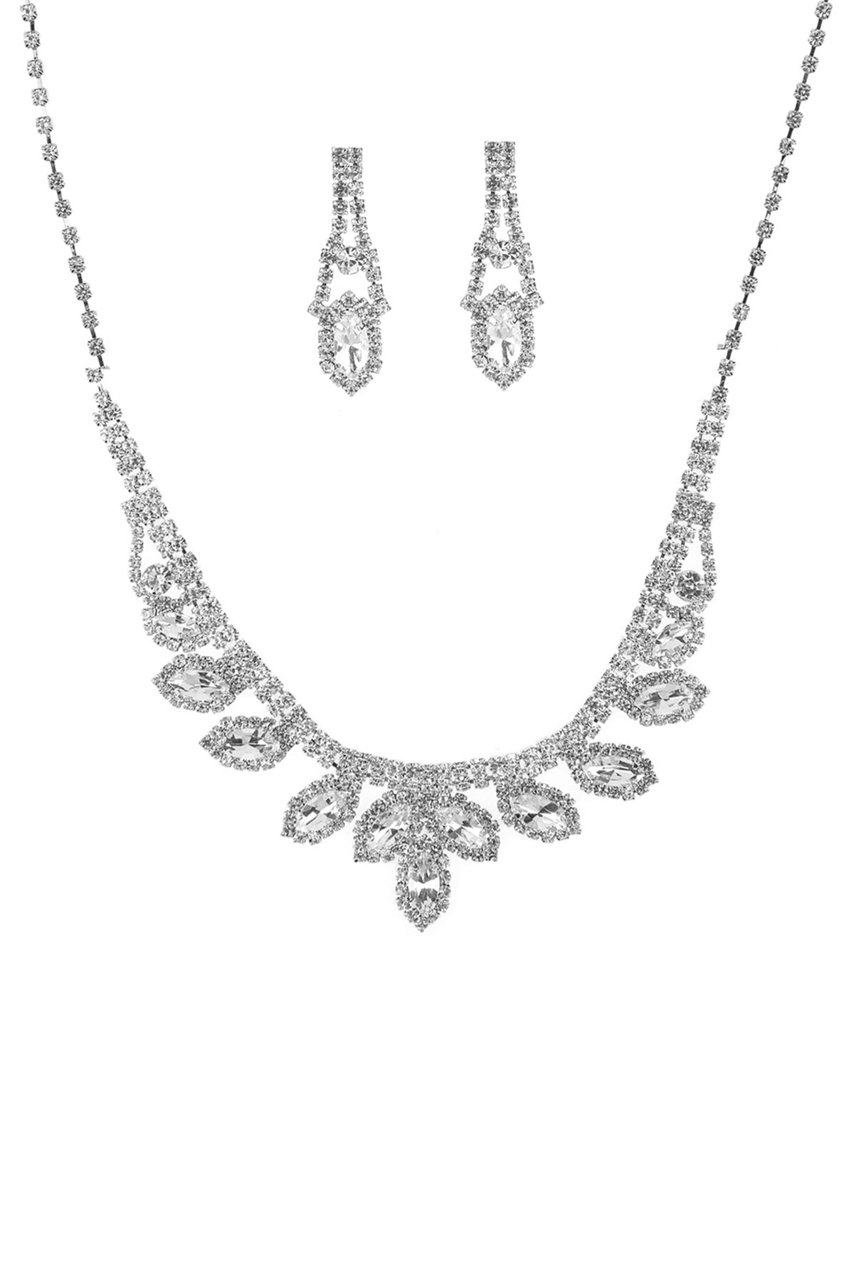 Rhinestone Marquise Wedding Necklace And Earring Set-57124.EMS--Love It Clothing