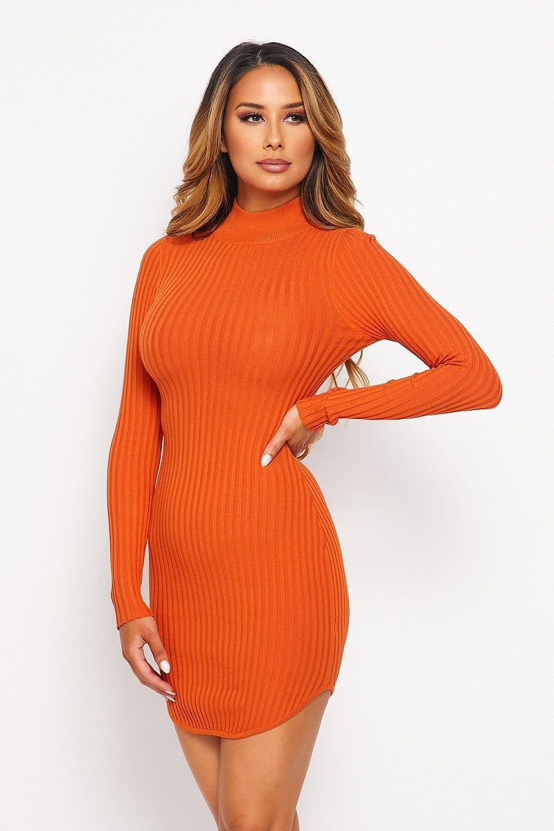 Knit Mock Neck Round Dress-57162.S--Love It Clothing