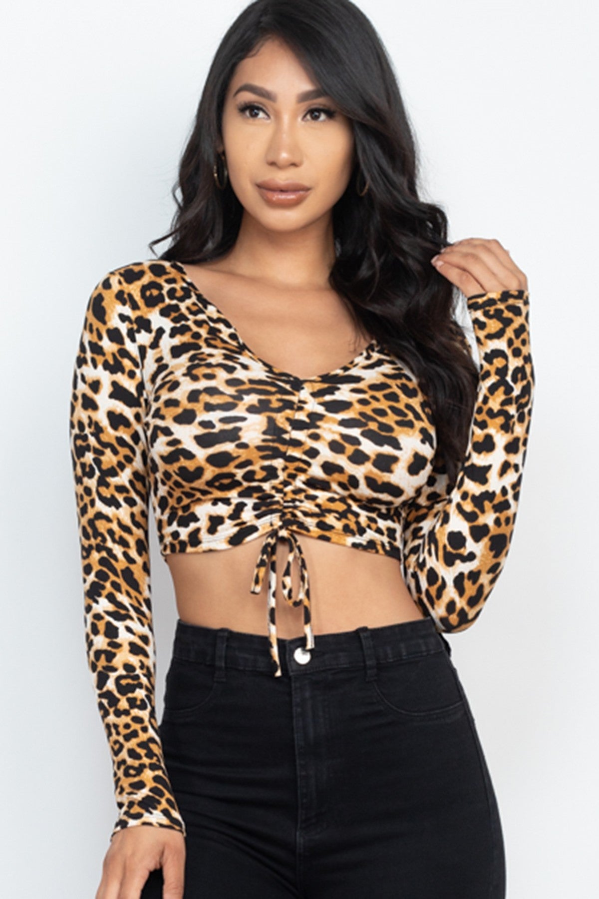 Leopard Print Strap Ruched Front Crop Top - Love It Clothing