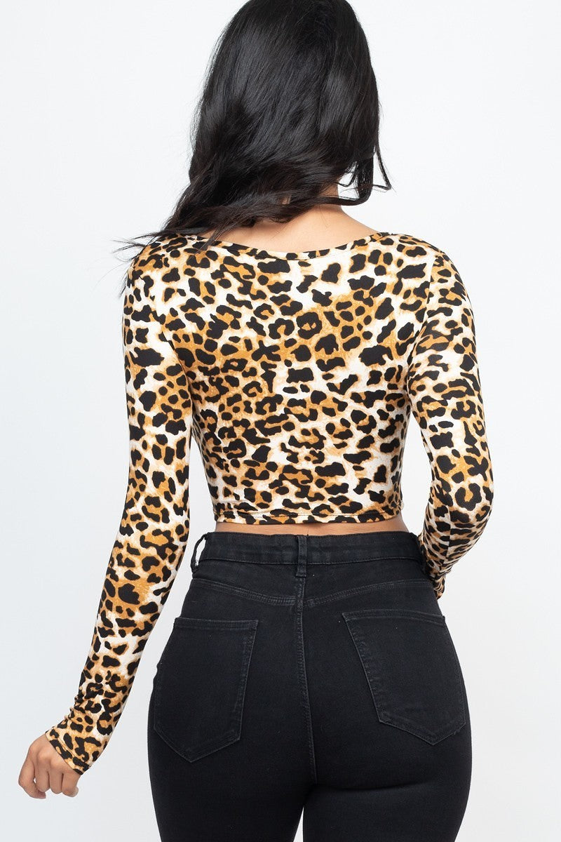 Leopard Print Strap Ruched Front Crop Top - Love It Clothing