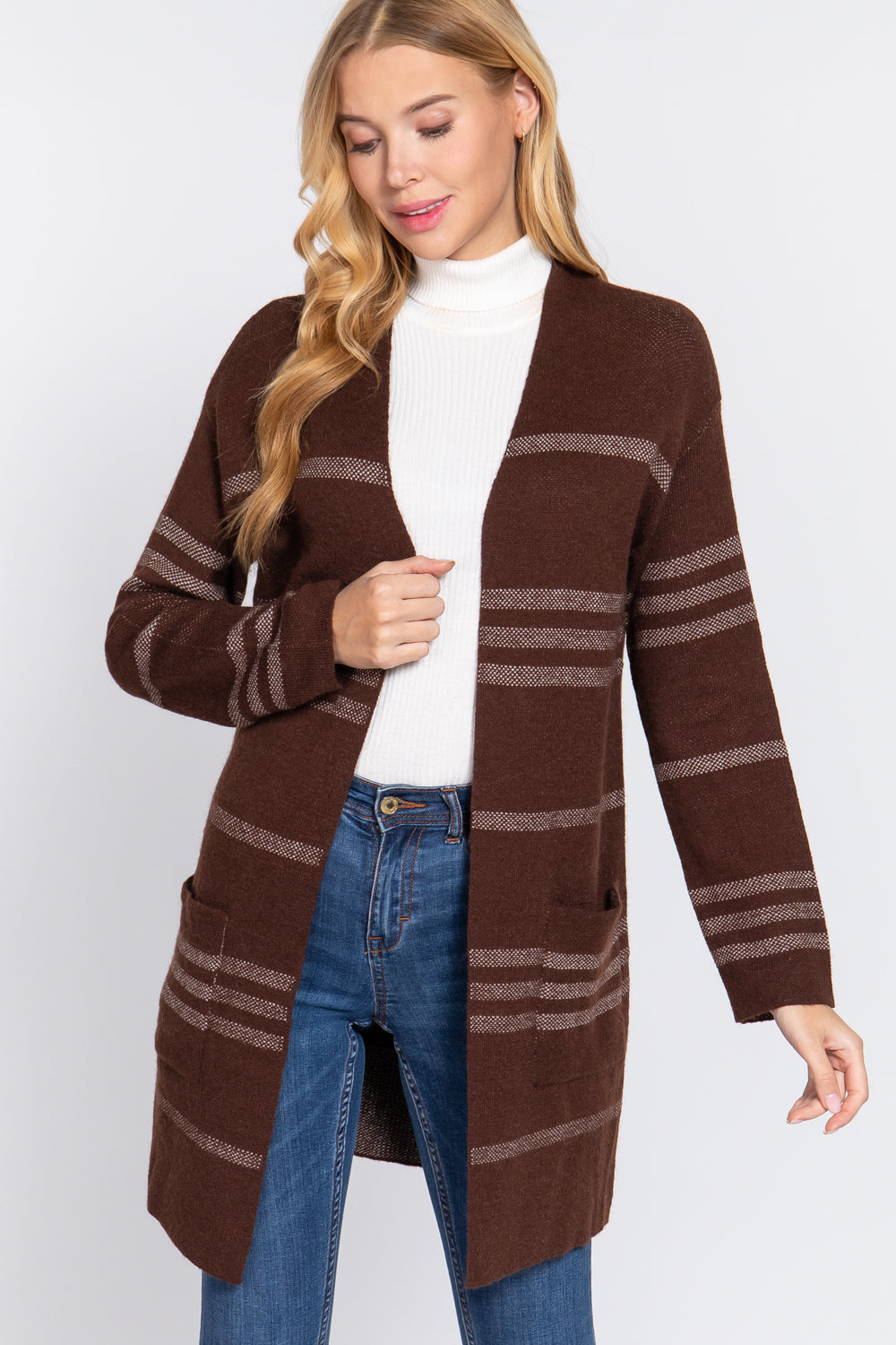 Dolman Slv Stripe Open Sweater Cardigan-57189a.S--Love It Clothing