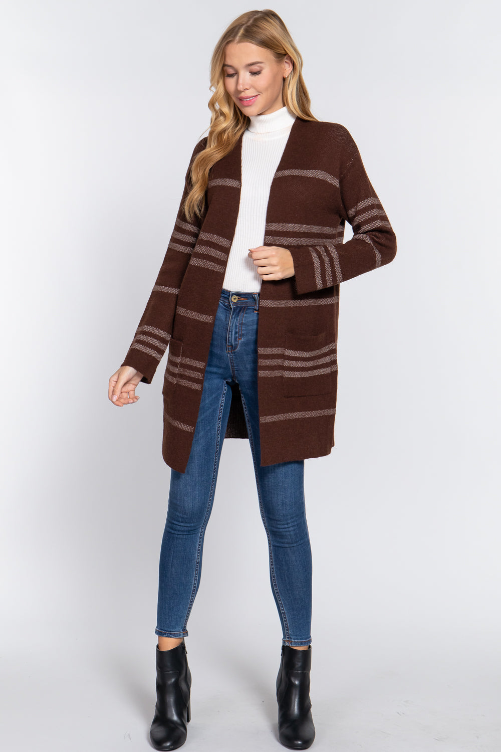 Dolman Slv Stripe Open Sweater Cardigan-57189a.S--Love It Clothing