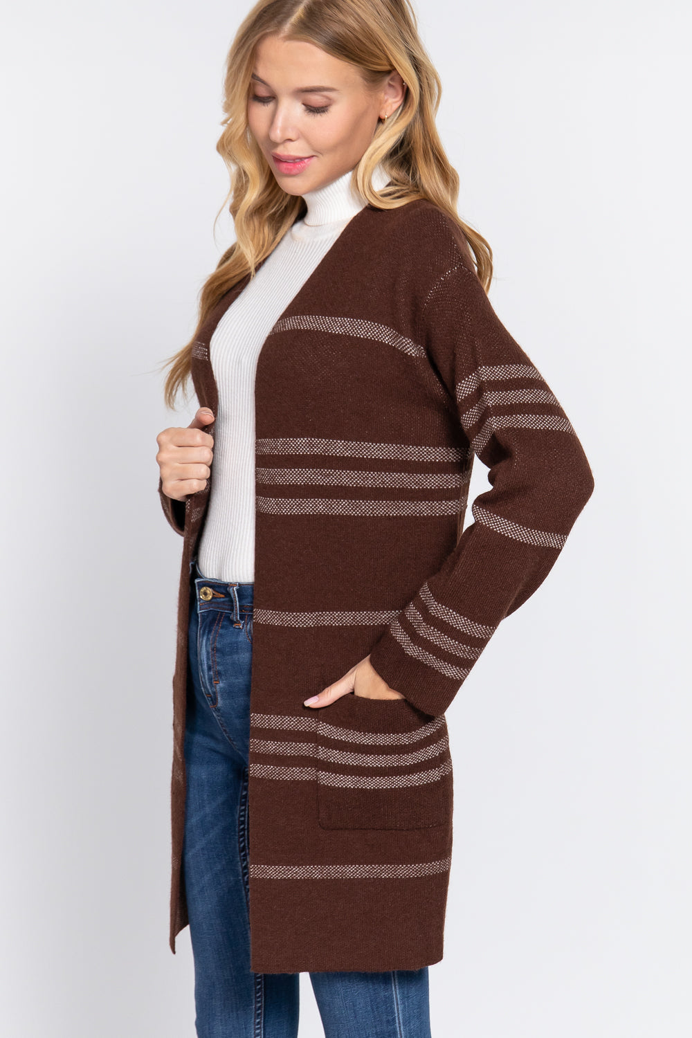 Dolman Slv Stripe Open Sweater Cardigan-57189a.S--Love It Clothing