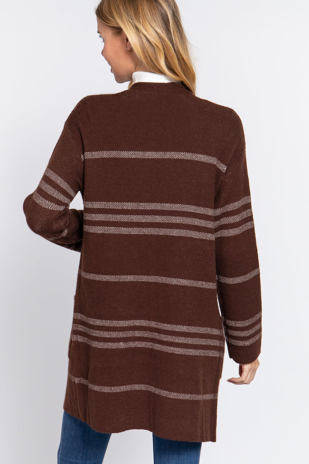 Dolman Slv Stripe Open Sweater Cardigan-57189a.S--Love It Clothing