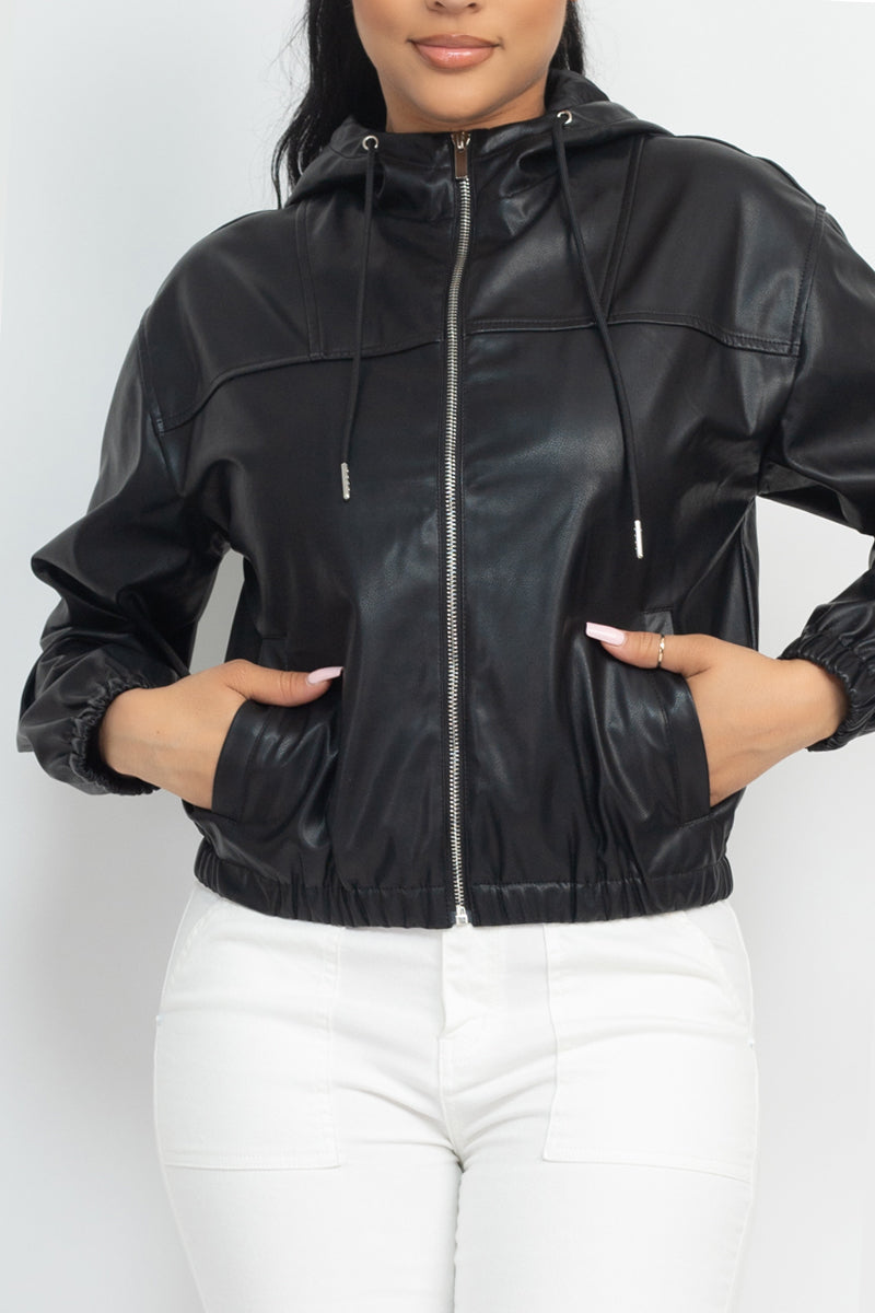 Faux Leather Hoodie Jacket-57190.S--Love It Clothing
