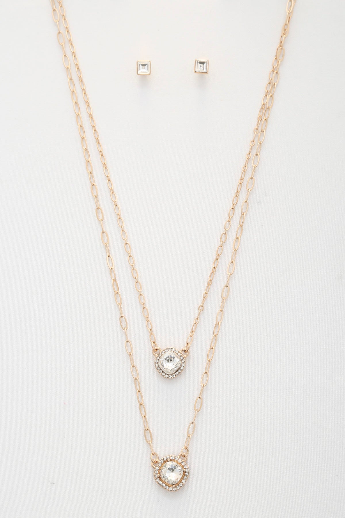 Double Crystal Metal Layered Necklace-57195.GDCRY--Love It Clothing