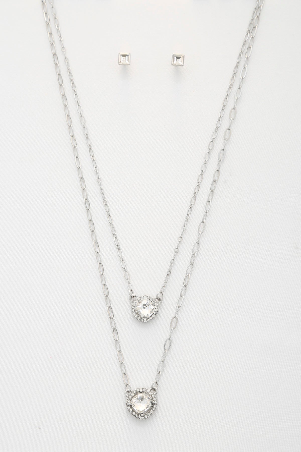 Double Crystal Metal Layered Necklace-57195.GDCRY--Love It Clothing