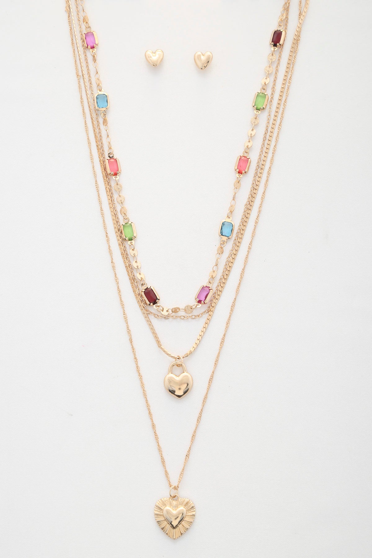 Heart Charm Beaded Layered Necklace-57203.GDMU--Love It Clothing