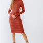 Brick Satin Effect Ruched Turtle Neck Open Back Midi Dress-57254.S-Color: Brick-Love It Clothing