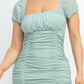 Ruched Square Neck Mesh Sleeve Dress - Love It Clothing