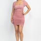 Ruched Square Neck Mesh Sleeve Dress-57260.S--Love It Clothing