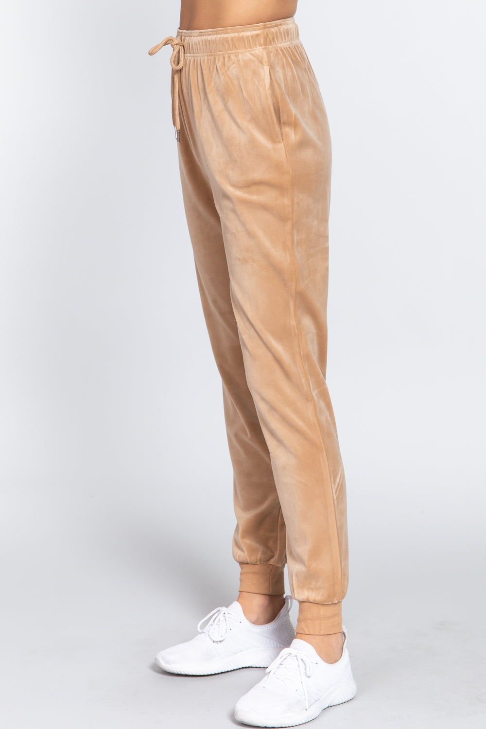 Waist Elastic Velour Long Jogger Pants-57332a.S--Love It Clothing