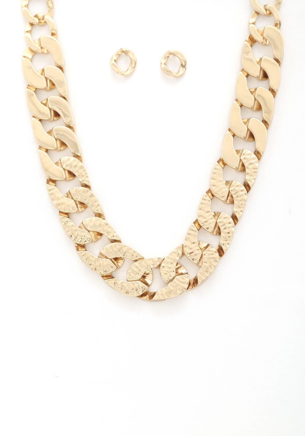 Hammered Metal Curb Link Necklace-57349.GD--Love It Clothing