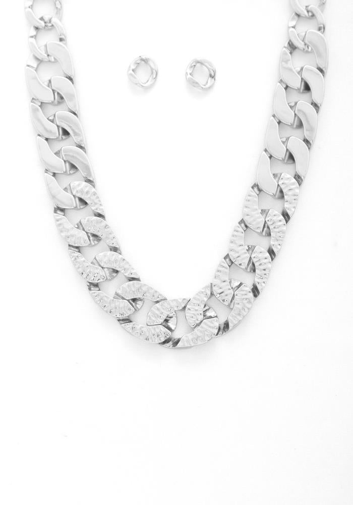 Hammered Metal Curb Link Necklace-57349.GD--Love It Clothing