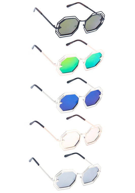 Fashion Modern Design Octagon Shape Sunglasses-57363.Gold--Love It Clothing