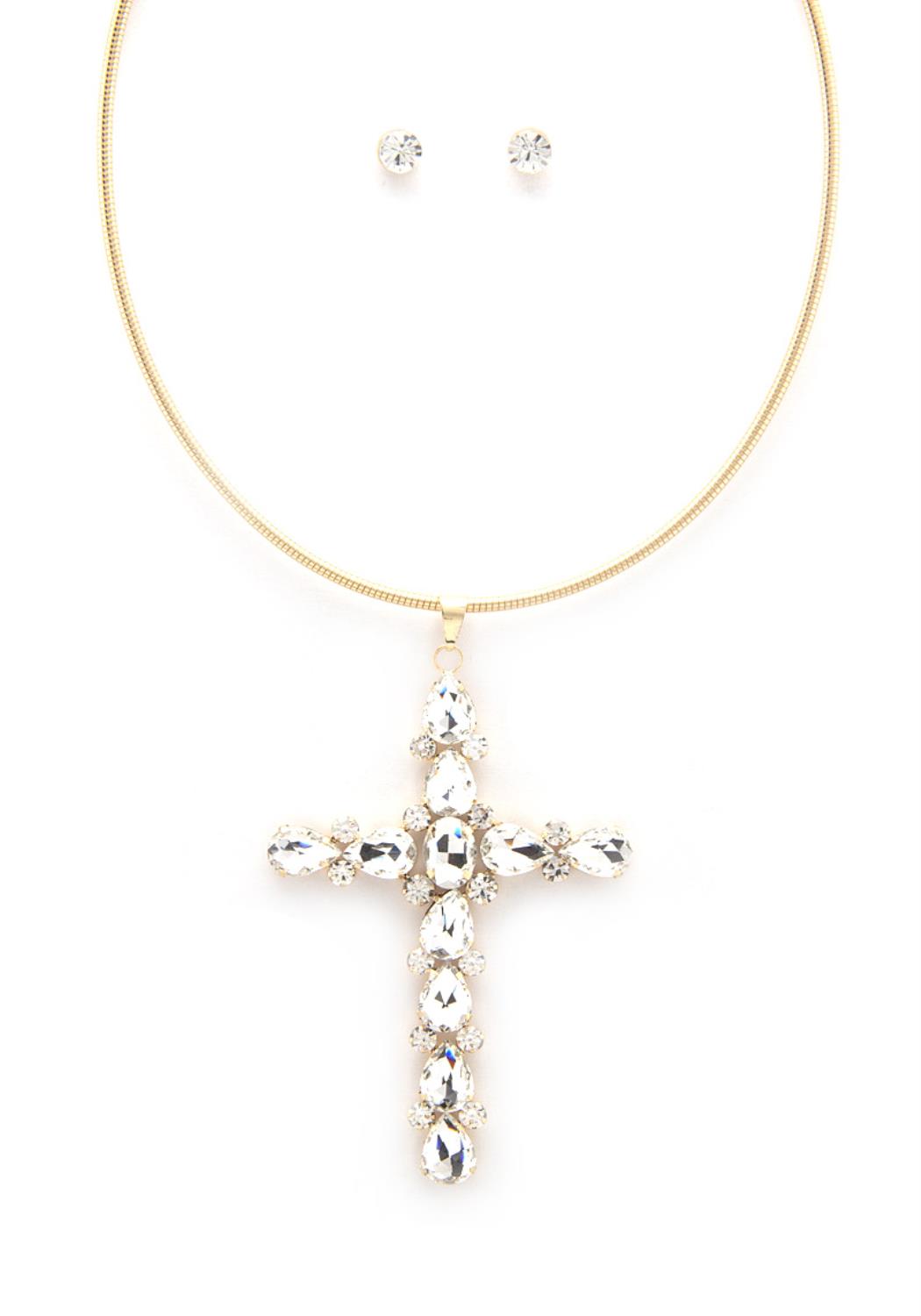 Crystal Cross Metal Necklace-57423.GD--Love It Clothing